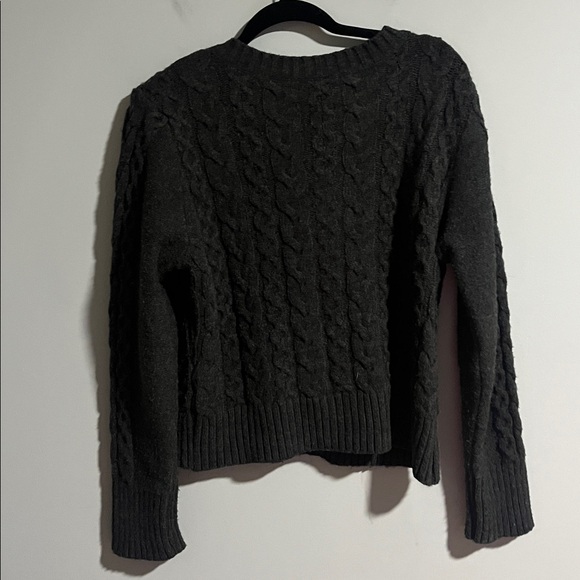 Anthropologie Maeve Cable-Knit Cardigan Sweater in Dark Grey - Picture 5 of 7